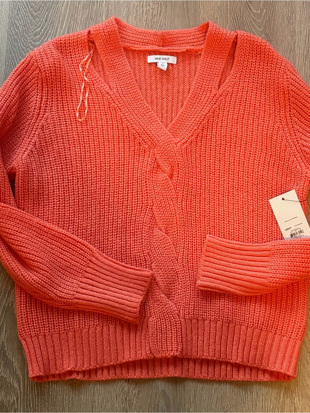 Nine West Coral Cable-Knit V-Neck Sweater